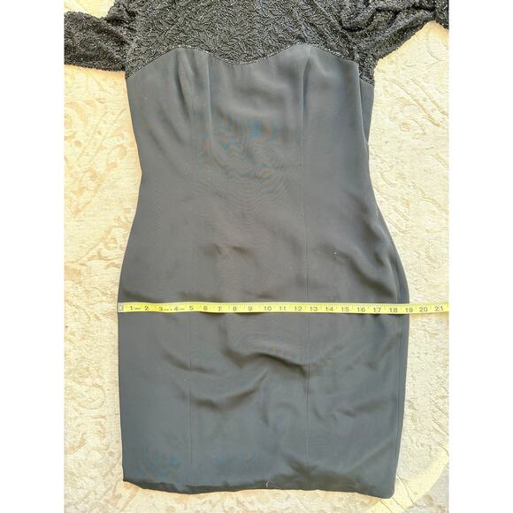 Oleg Cassini Black Tie Beaded Long Sleeve Cocktail Dress Black Size 4 Small - Picture 9 of 10